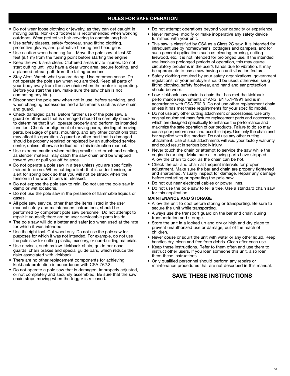 Save these instructions | MTD PS720r User Manual | Page 3 / 40