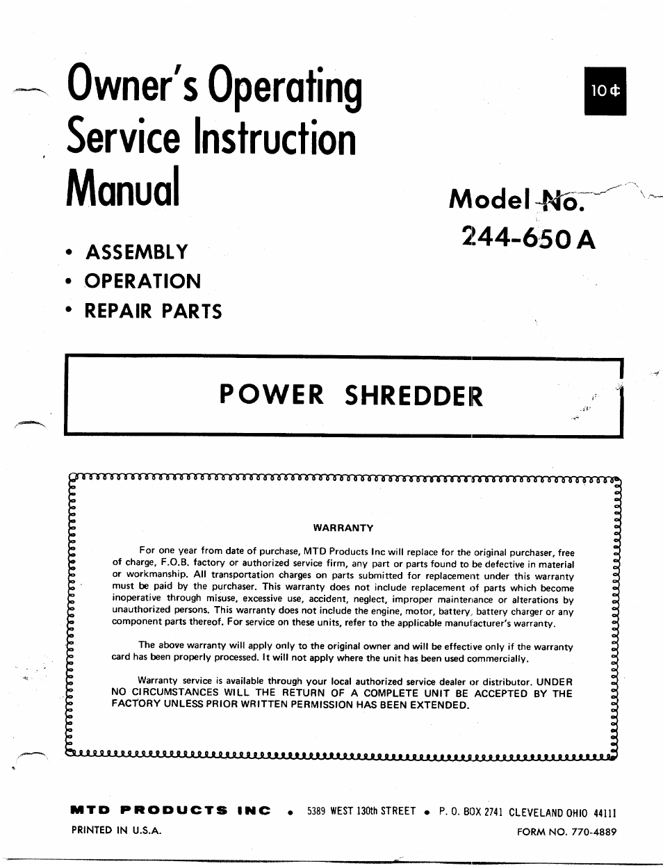 MTD 244-650A User Manual | 10 pages