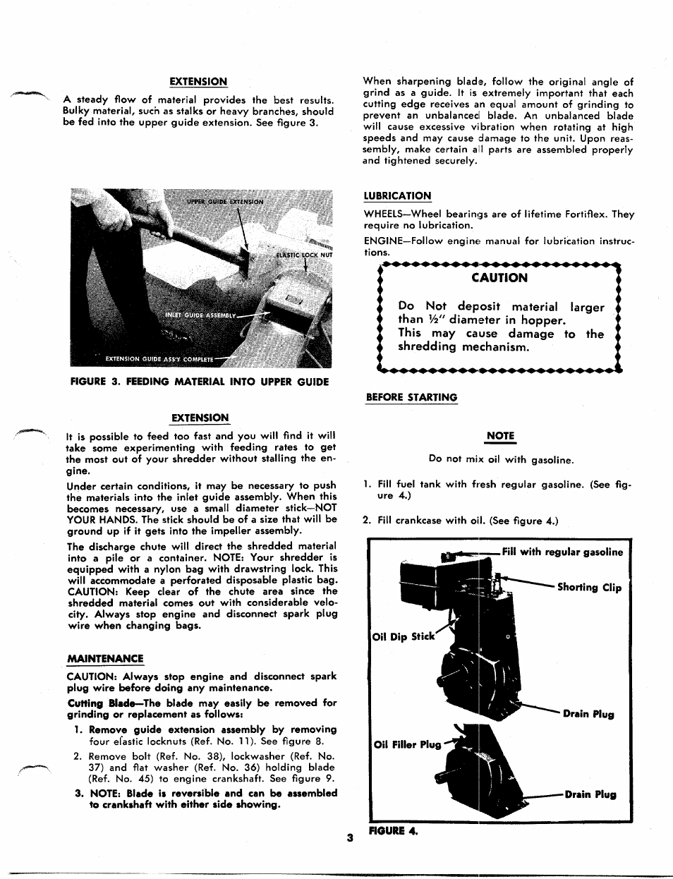 Extension, Maintenance, Lubrication | Before starting, Note, Caution, Figure 4 | MTD 244-650A User Manual | Page 3 / 10