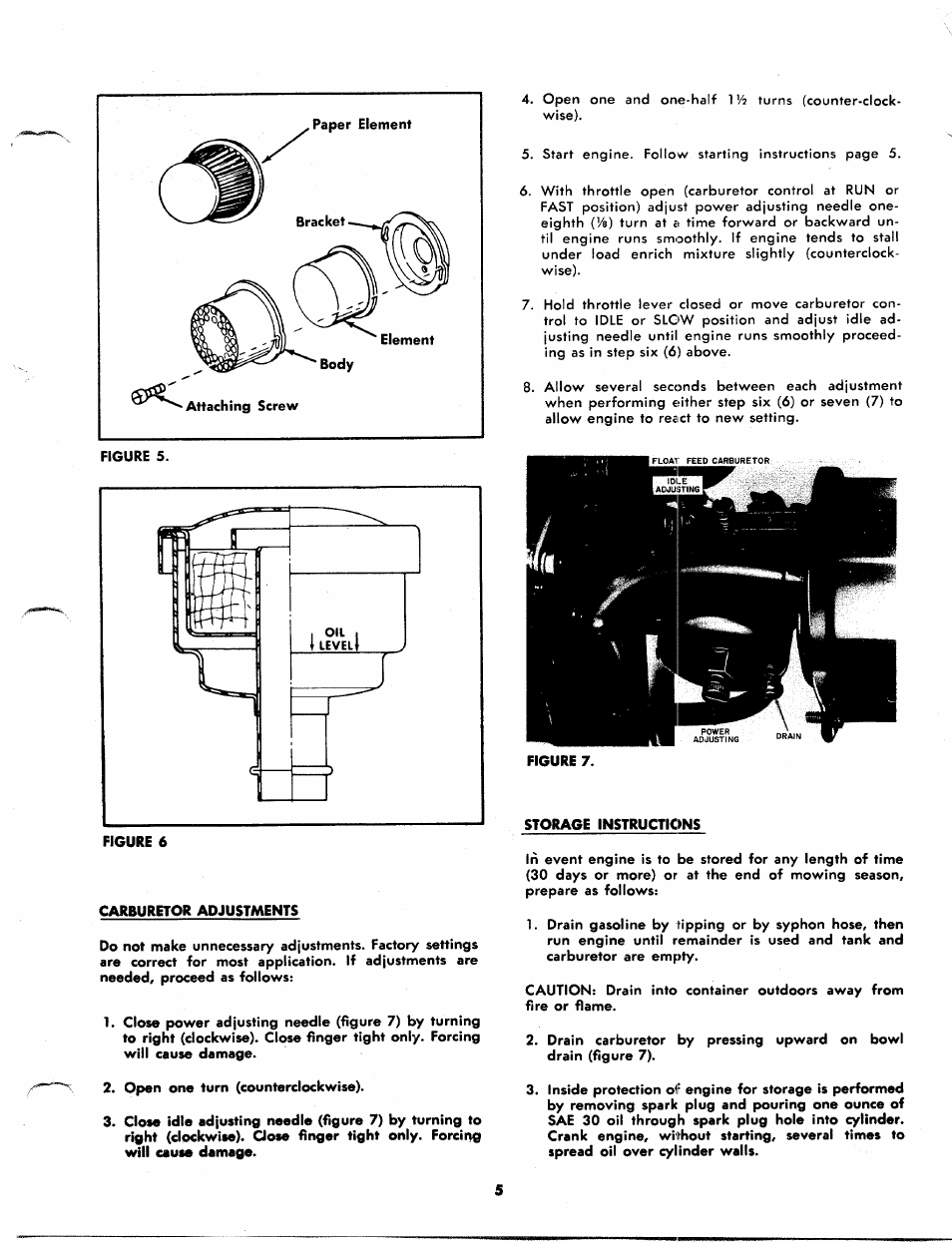 Figure 6, Carburetor adjustments, Storage instructions | MTD 244-650A User Manual | Page 5 / 10