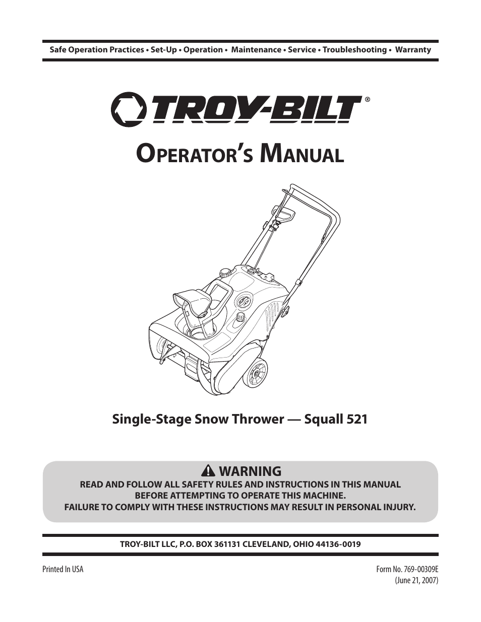 MTD Squall 521 User Manual | 32 pages