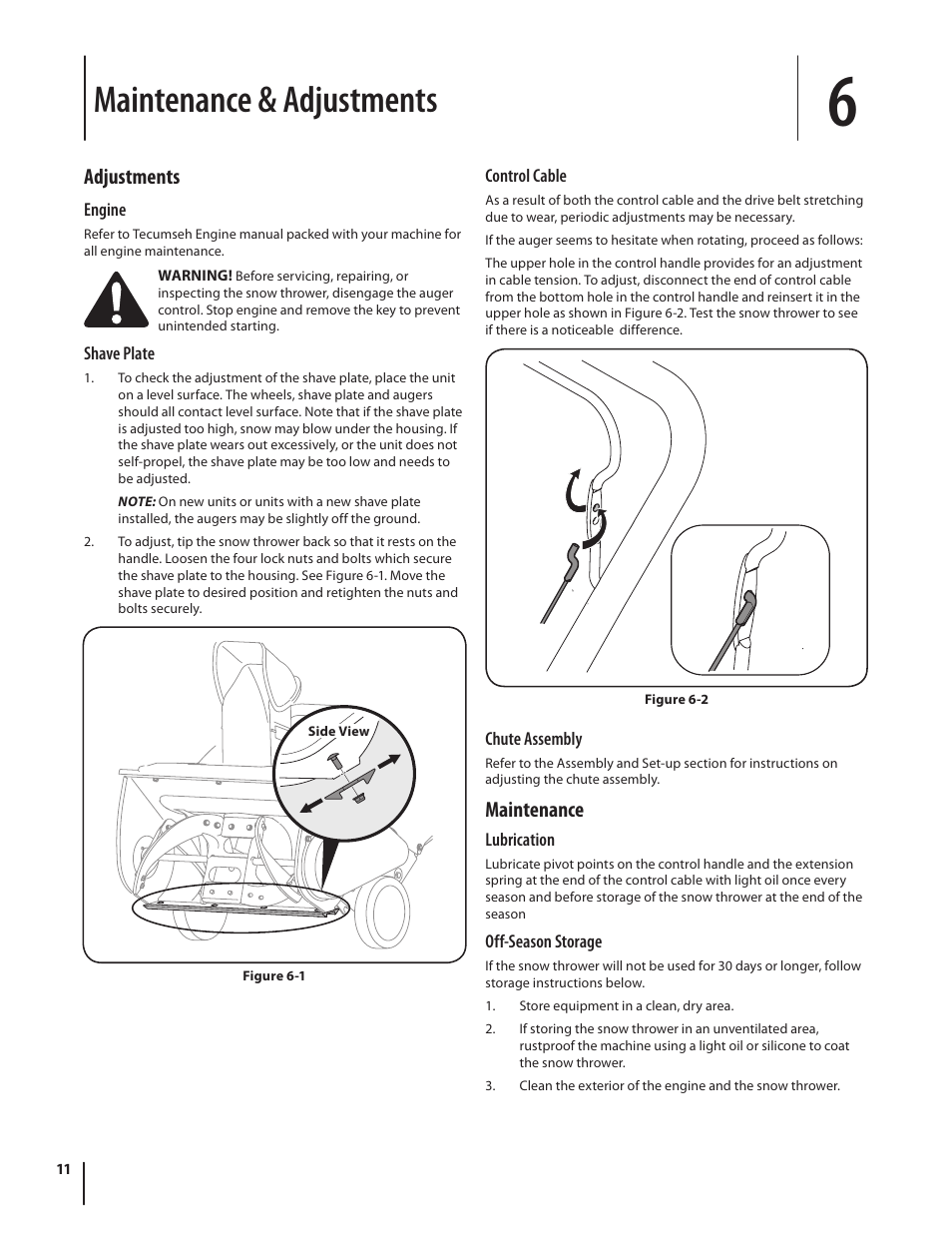 Maintenance & adjustments, Adjustments, Maintenance | MTD Squall 521 User Manual | Page 11 / 32