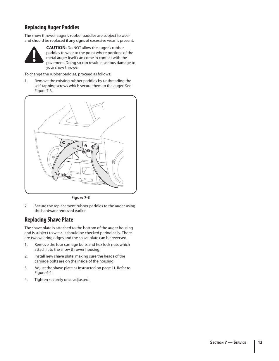 Replacing auger paddles, Replacing shave plate | MTD Squall 521 User Manual | Page 13 / 32