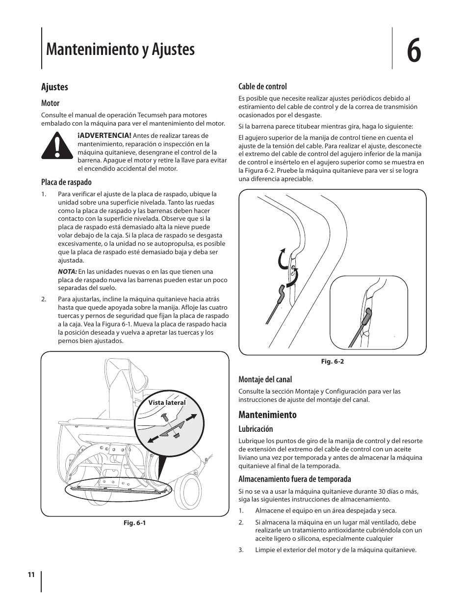 Mantenimiento y ajustes, Ajustes, Mantenimiento | MTD Squall 521 User Manual | Page 26 / 32