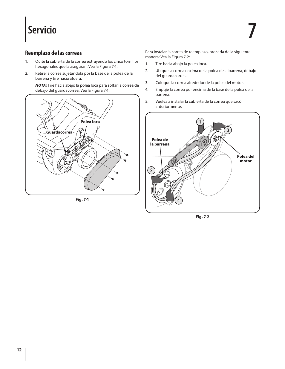 Servicio, Reemplazo de las correas | MTD Squall 521 User Manual | Page 29 / 32