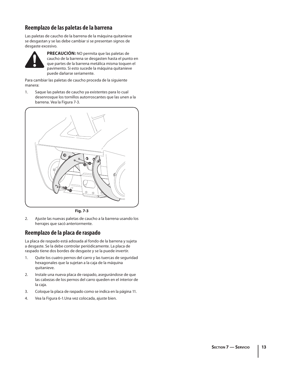 Reemplazo de las paletas de la barrena, Reemplazo de la placa de raspado | MTD Squall 521 User Manual | Page 30 / 32