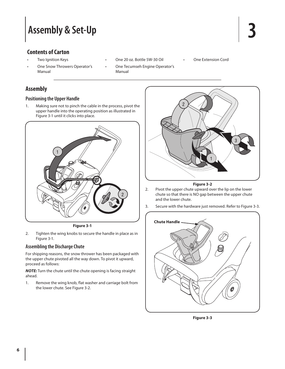 Assembly & set-up, Assembly, Contents of carton | MTD Squall 521 User Manual | Page 6 / 32