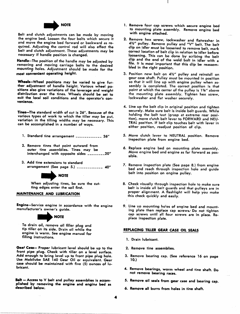 Maintenance and lubrication, Replacing tiller gear case oil seals | MTD 216-100A User Manual | Page 4 / 12