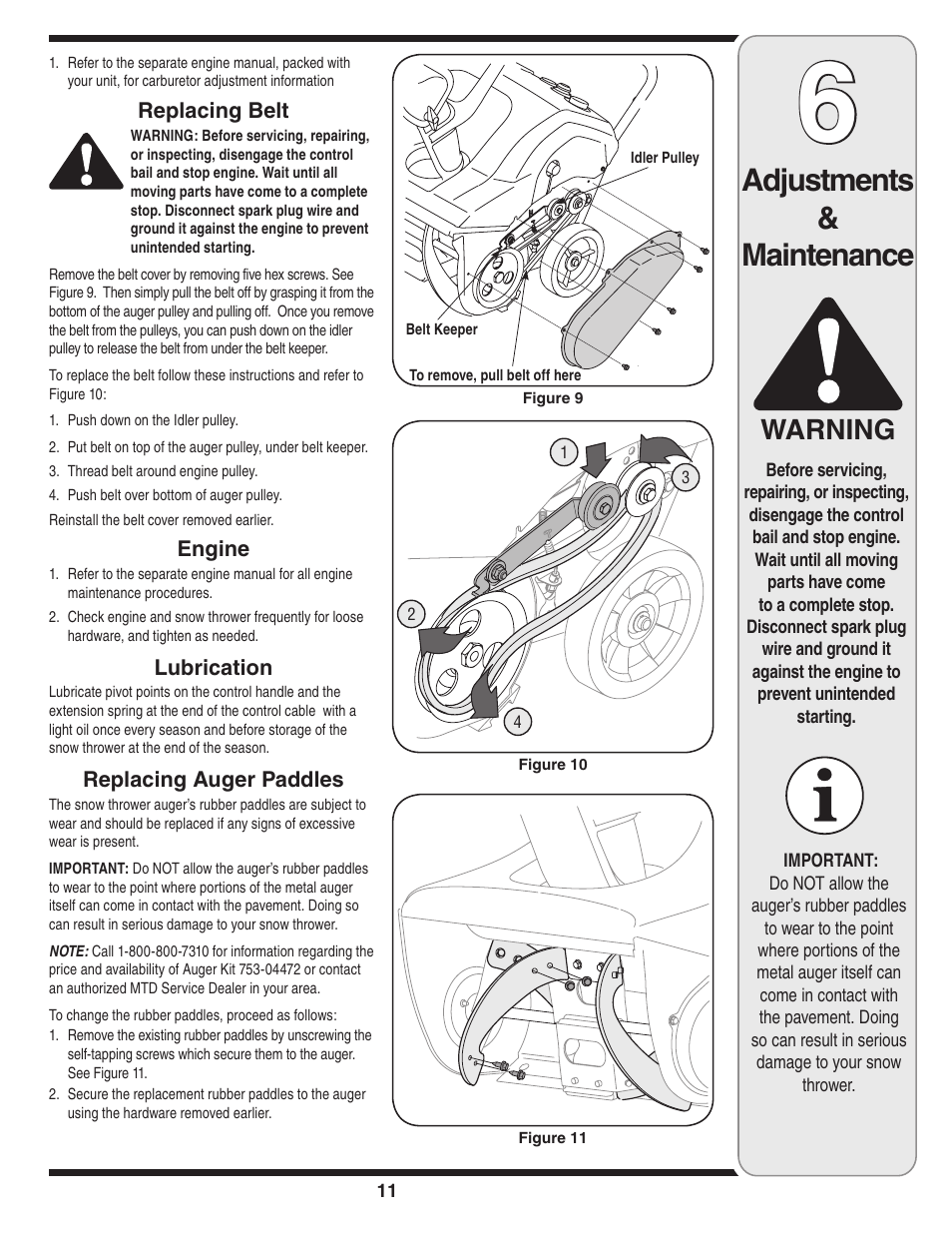 Adjustments & maintenance, Warning | MTD 230EN User Manual | Page 11 / 20