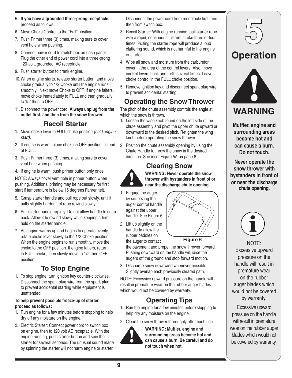 Operation, Warning | MTD 230EN User Manual | Page 9 / 20