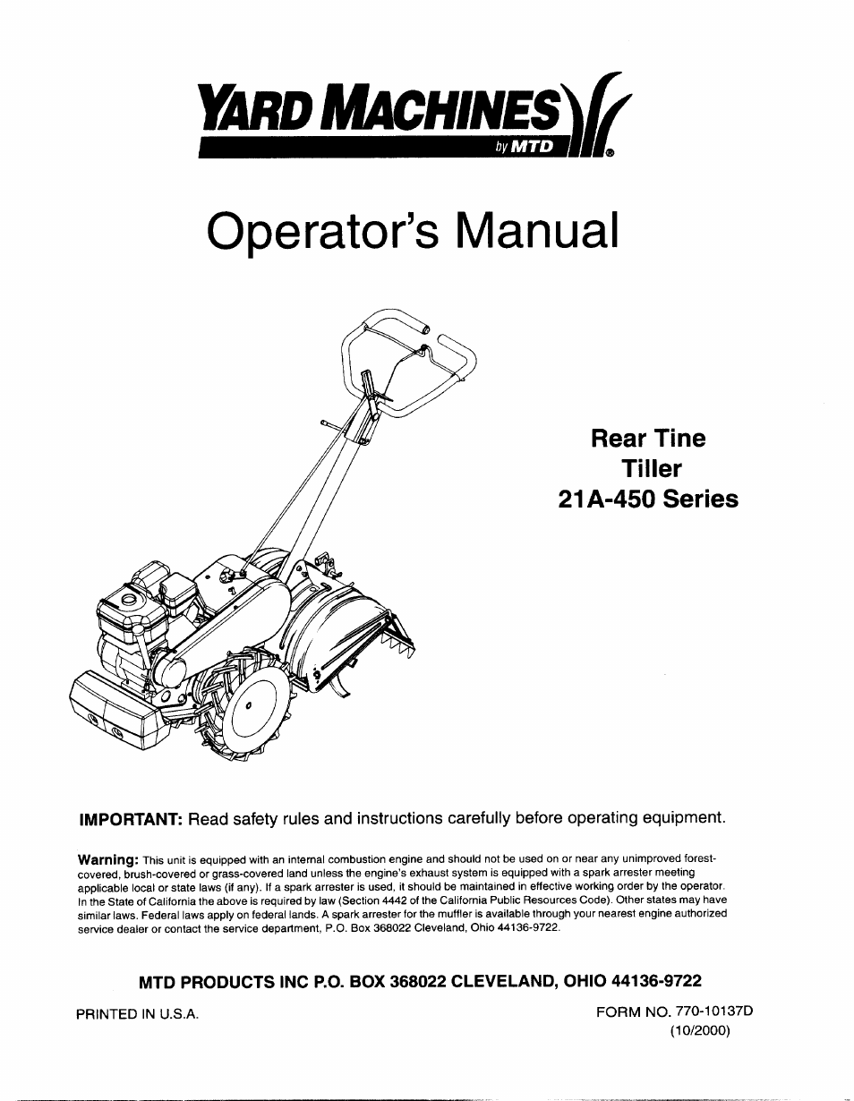 MTD 21A-450 Series User Manual | 20 pages