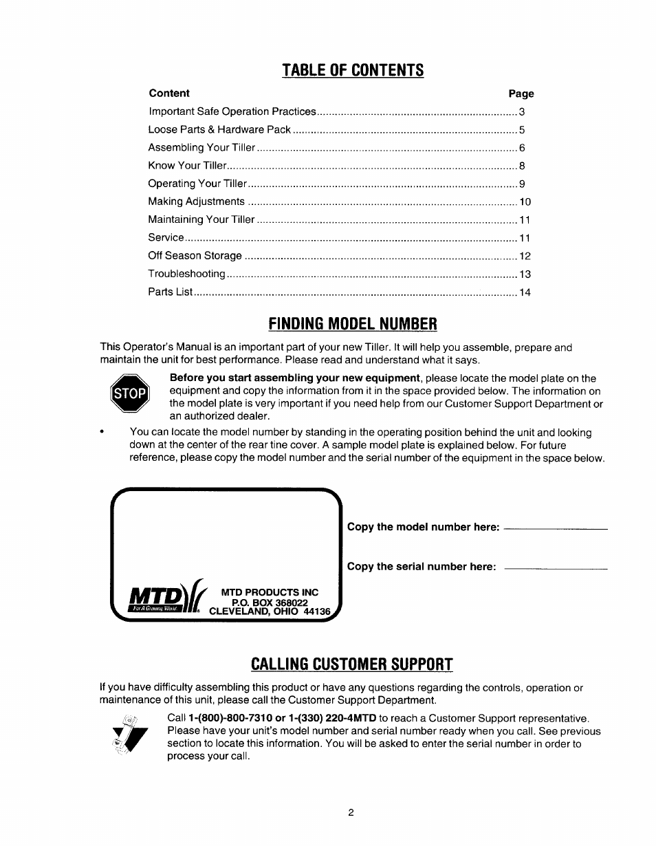 MTD 21A-450 Series User Manual | Page 2 / 20