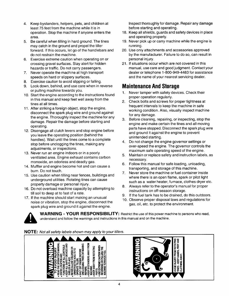 Maintenance and storage | MTD 21A-450 Series User Manual | Page 4 / 20