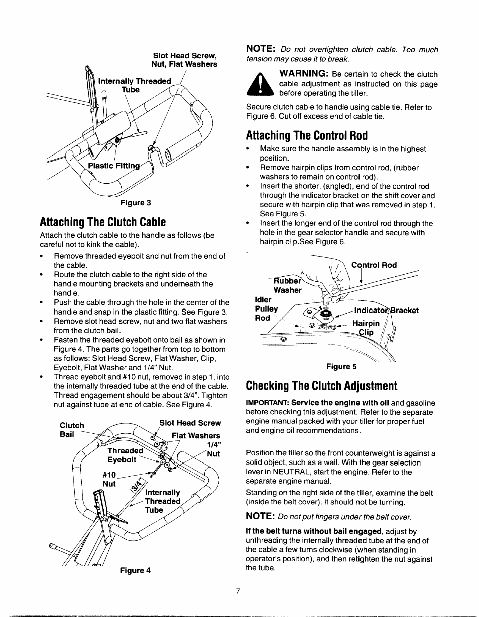 Attaching the clutch cable, Attaching the control rod, Checking the clutch adjustment | MTD 21A-450 Series User Manual | Page 7 / 20