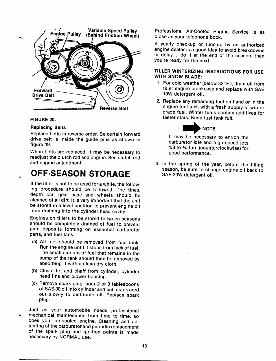 Note, Off-season storage | MTD 215-386-000 User Manual | Page 13 / 20