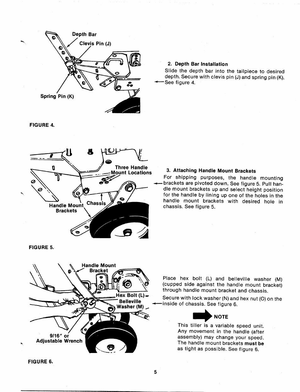 Depth bar installation, Attaching handle mount brackets, Note | MTD 215-386-000 User Manual | Page 5 / 20