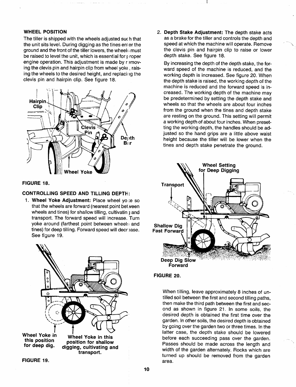 Wheel position, Controlling speed and tilling depth | MTD 219-320-000 User Manual | Page 10 / 20
