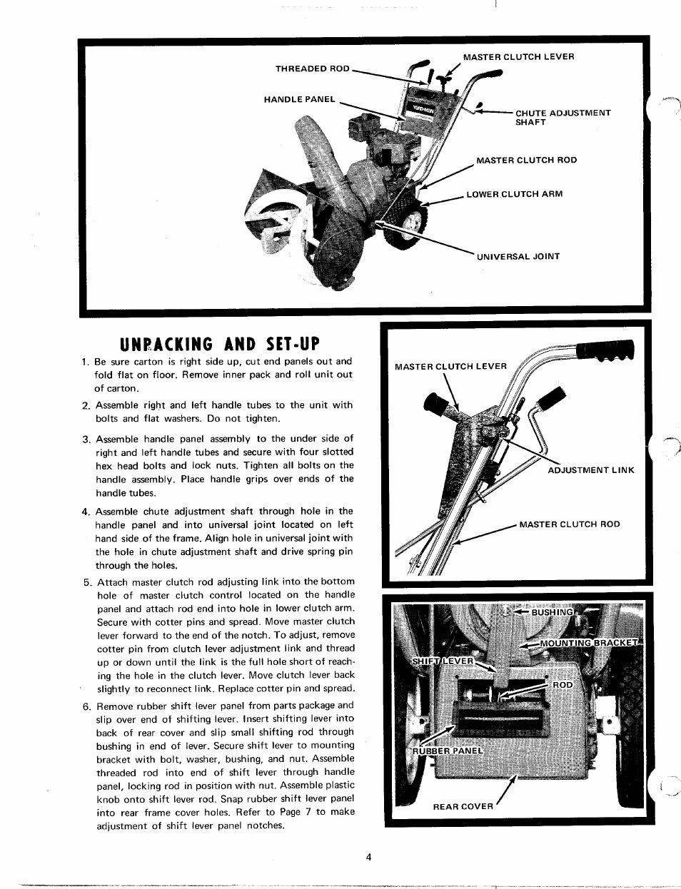 Unpacking and set-up | MTD Yard-Man 7090-1 User Manual | Page 4 / 14