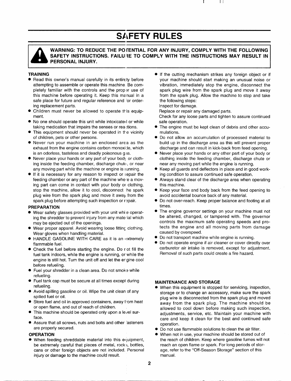 S/kfety rules | MTD 645B thru 651B User Manual | Page 2 / 12