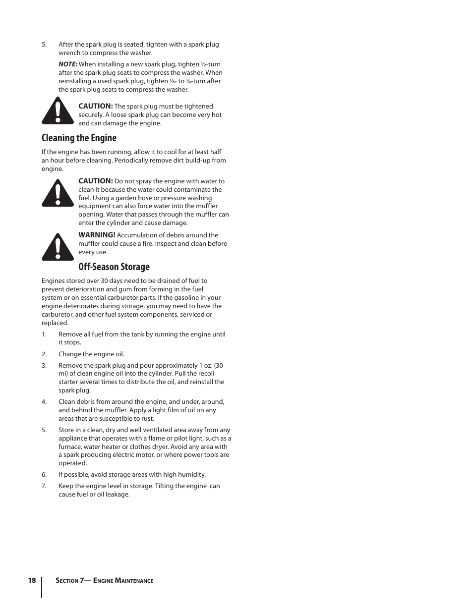Cleaning the engine, Off-season storage | MTD 2N1 User Manual | Page 18 / 28
