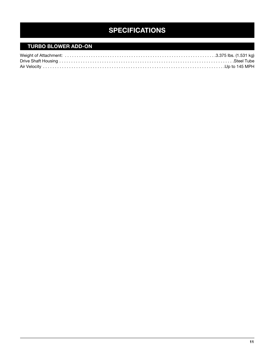 Specifications | MTD TBTB User Manual | Page 11 / 36