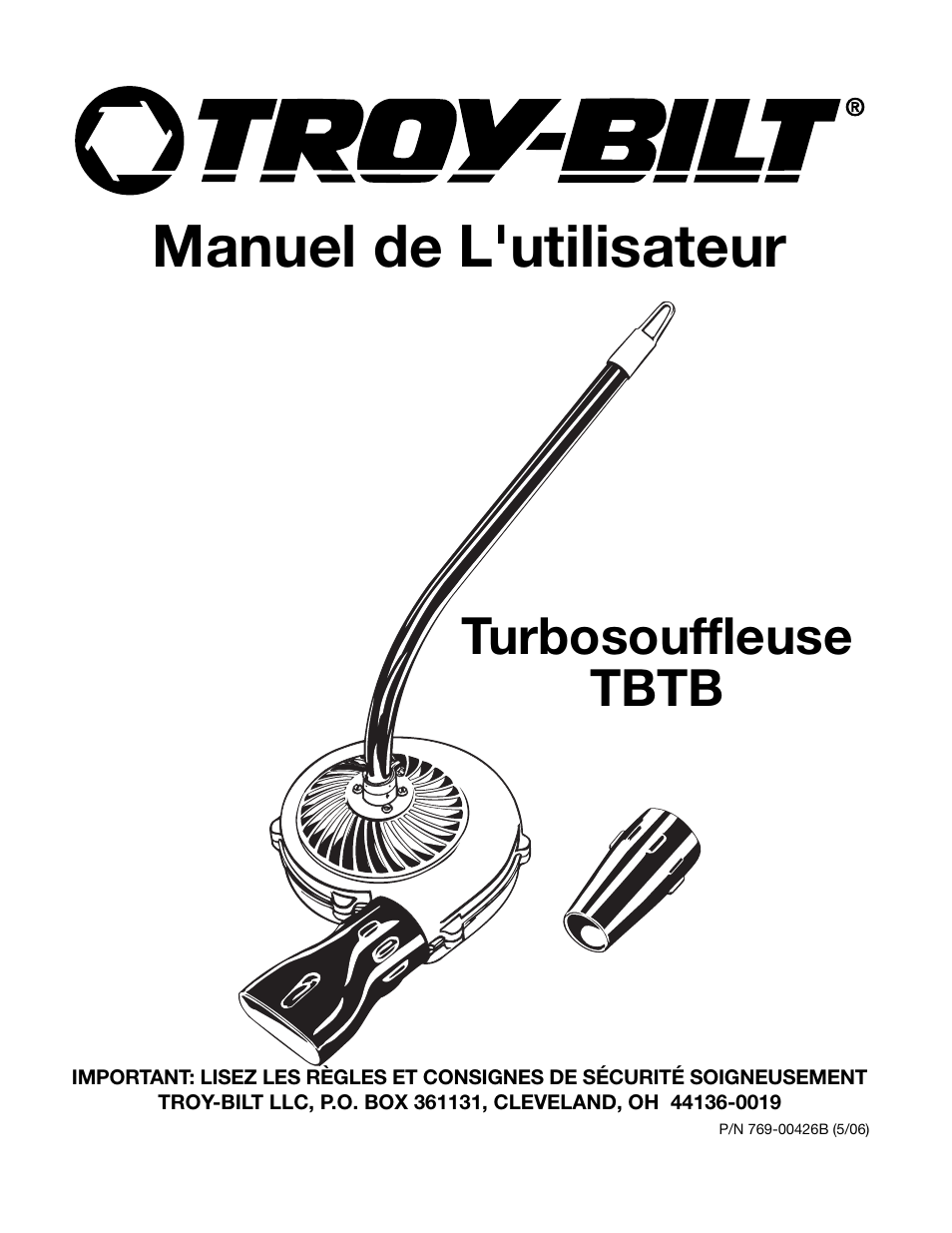 Manuel de l'utilisateur, Turbosouffleuse tbtb | MTD TBTB User Manual | Page 13 / 36