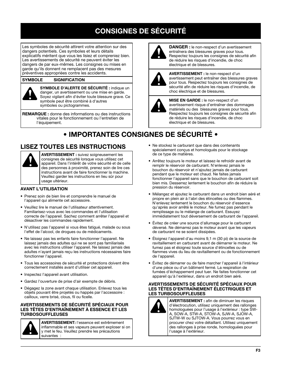 Lisez toutes les instructions | MTD TBTB User Manual | Page 15 / 36
