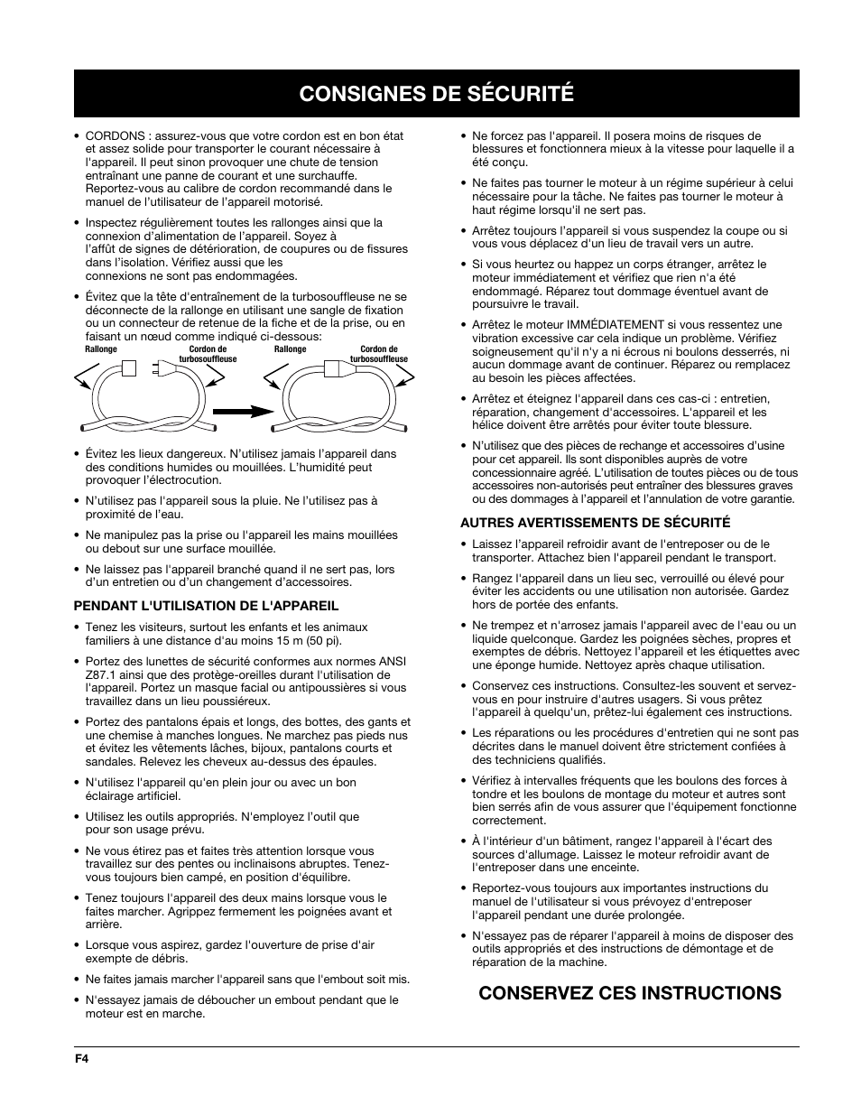 Consignes de sécurité, Conservez ces instructions | MTD TBTB User Manual | Page 16 / 36