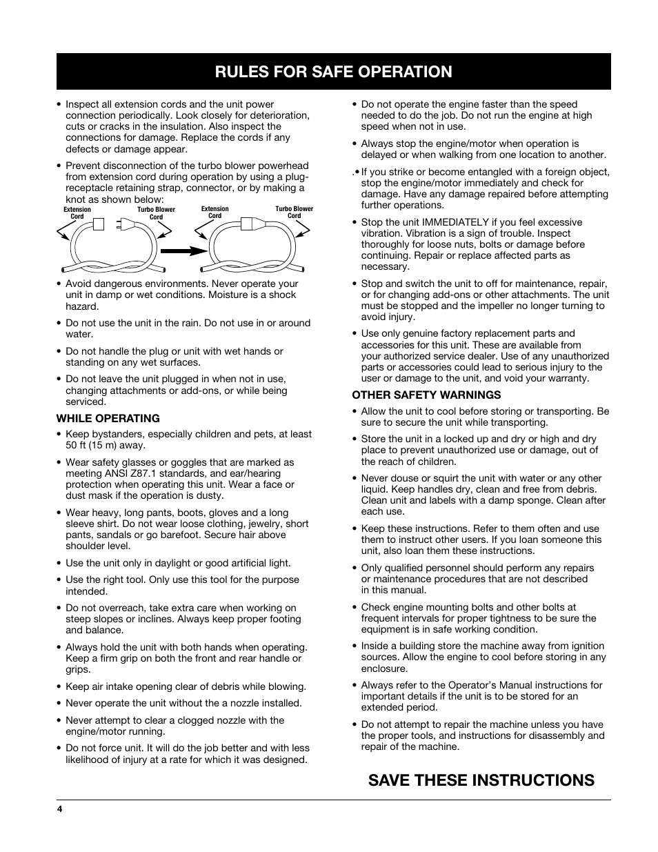 Rules for safe operation, Save these instructions | MTD TBTB User Manual | Page 4 / 36