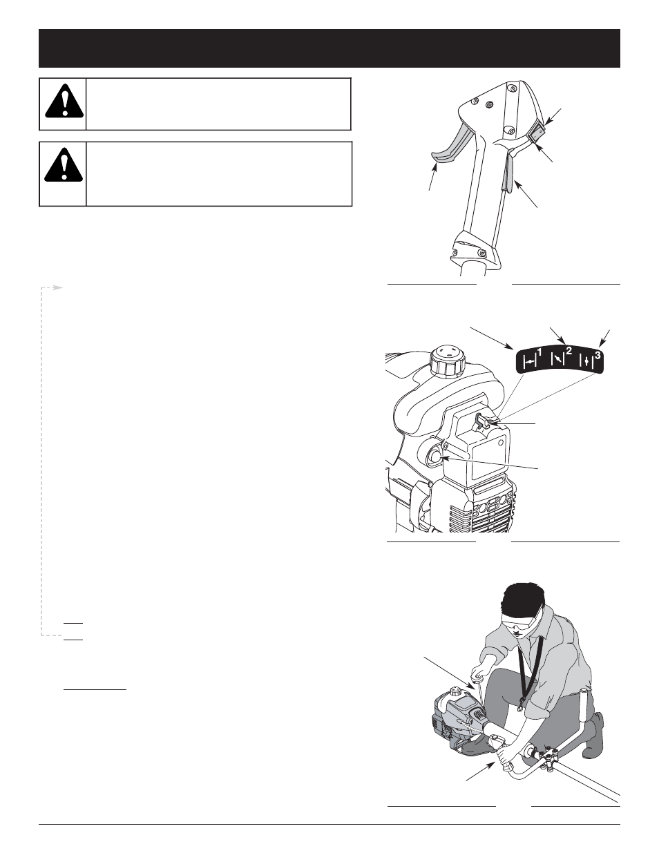 Warning, Starting/stopping instructions, Starting position | Stopping instructions, Starting instructions | MTD LT31CSH User Manual | Page 12 / 24