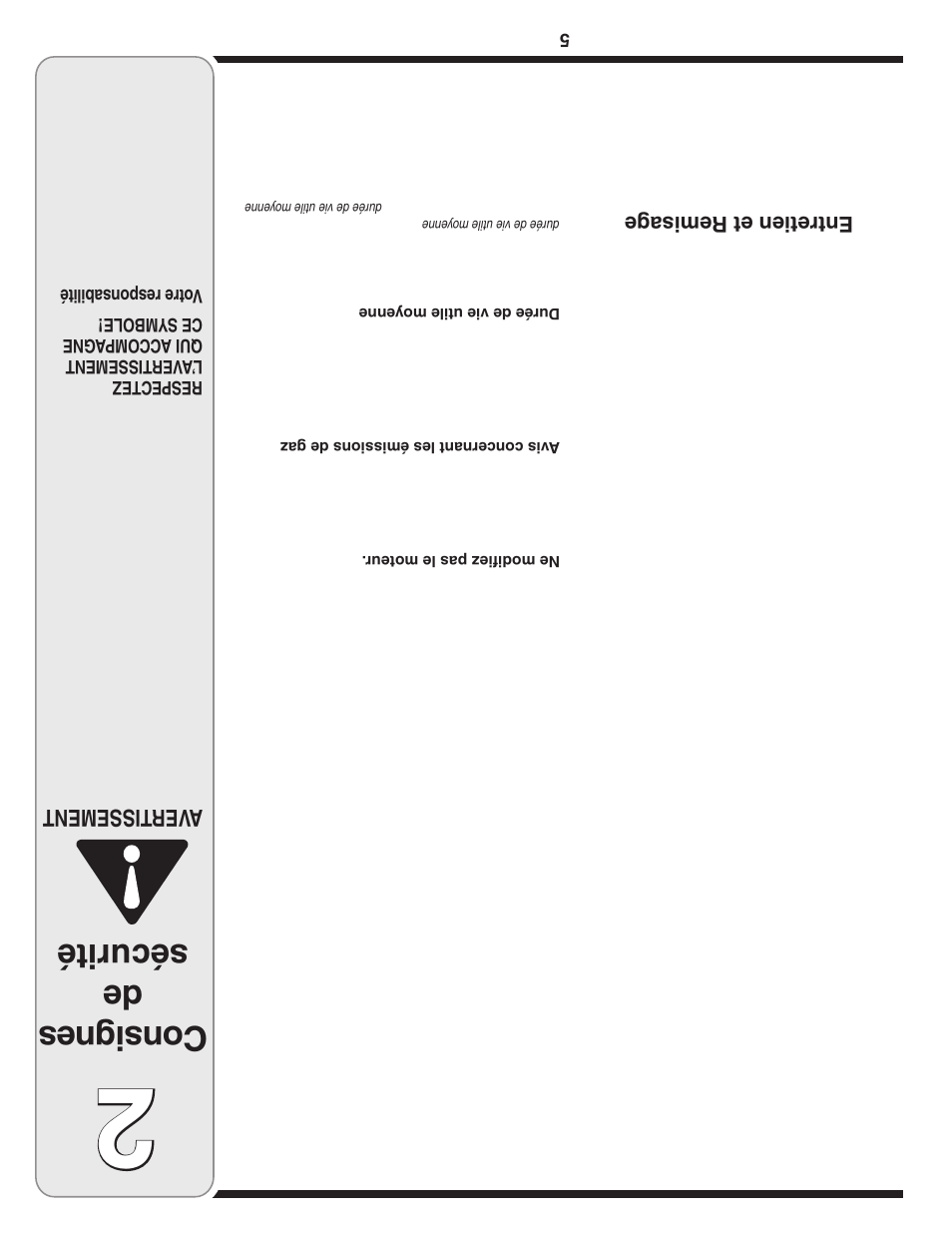Con sig nes de sécurité, Aver tissement, Entretien et remisag e | MTD Single-Stage Snow Thrower User Manual | Page 28 / 32