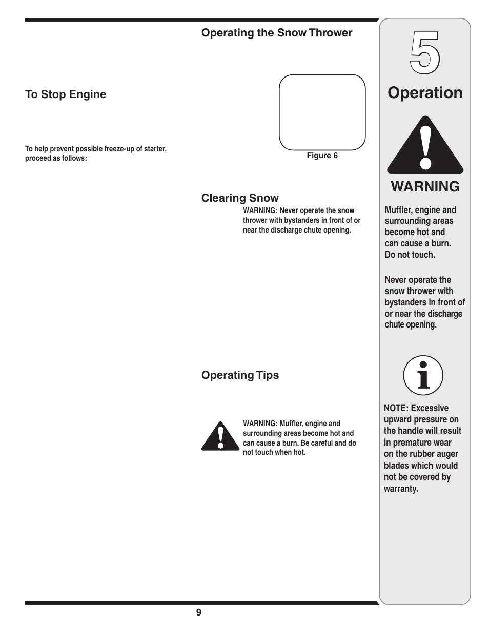 Operation, Warning | MTD Single-Stage Snow Thrower User Manual | Page 9 / 32