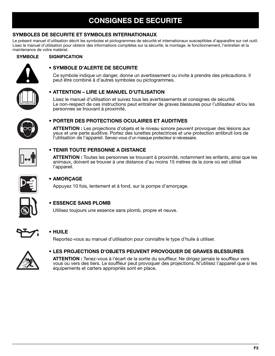 Consignes de securite | MTD BV3100 User Manual | Page 17 / 88