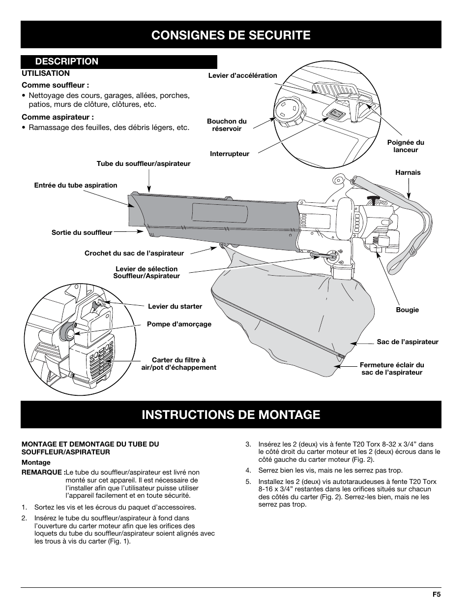 Instructions de montage consignes de securite | MTD BV3100 User Manual | Page 19 / 88