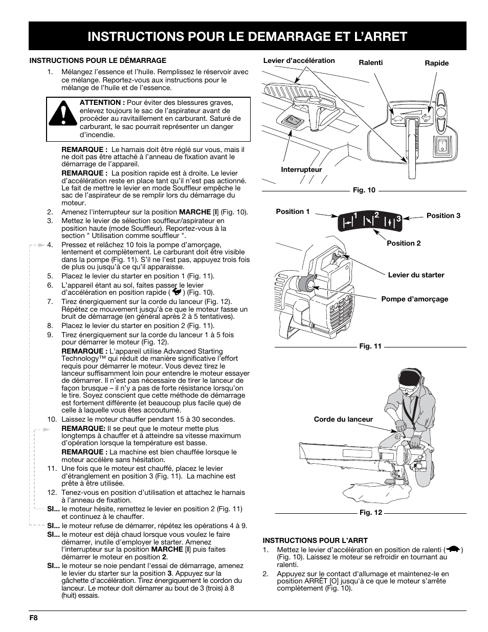 Instructions pour le demarrage et l’arret | MTD BV3100 User Manual | Page 22 / 88