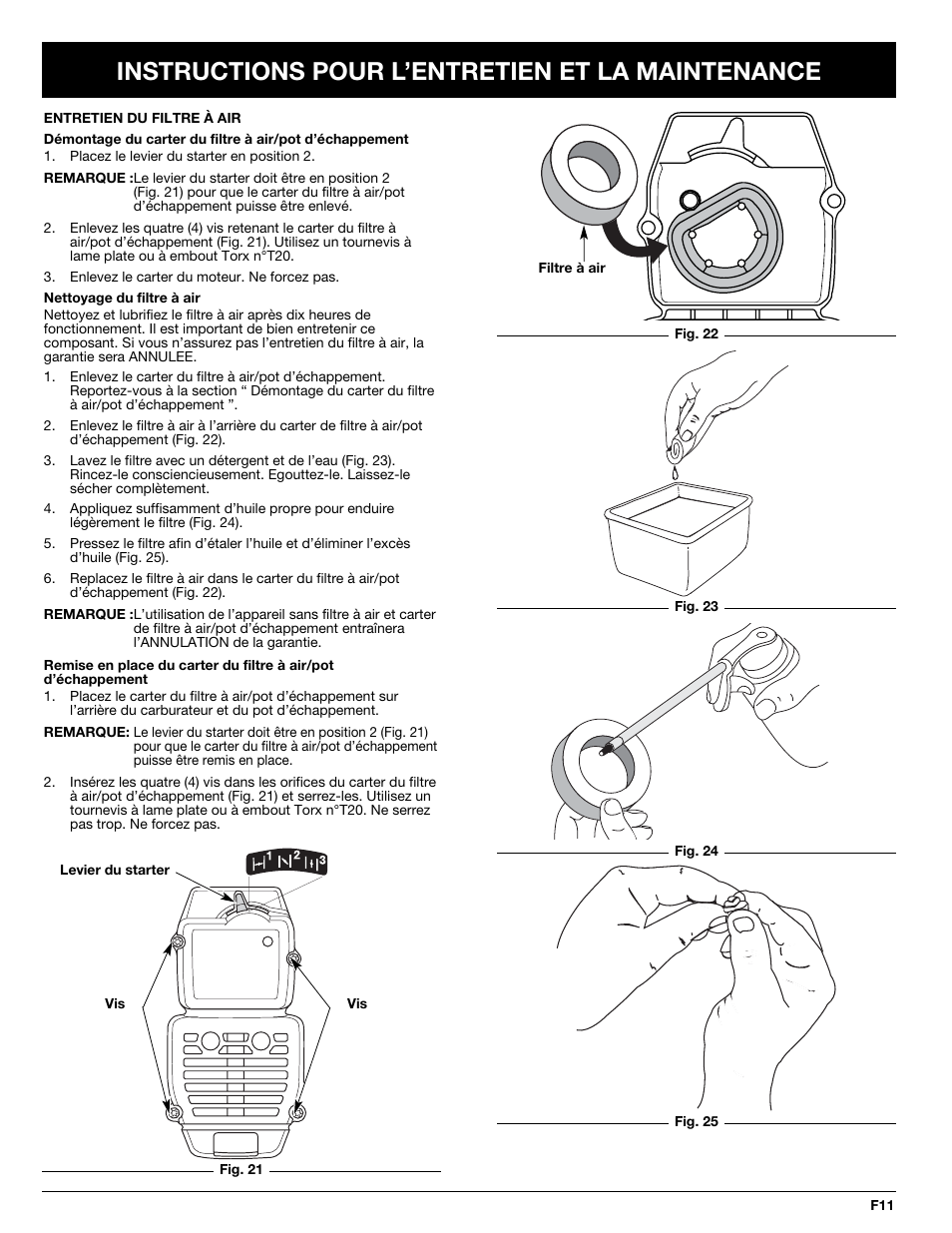 Instructions pour l’entretien et la maintenance | MTD BV3100 User Manual | Page 25 / 88