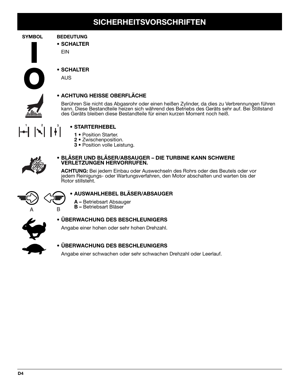 Sicherheitsvorschriften | MTD BV3100 User Manual | Page 32 / 88
