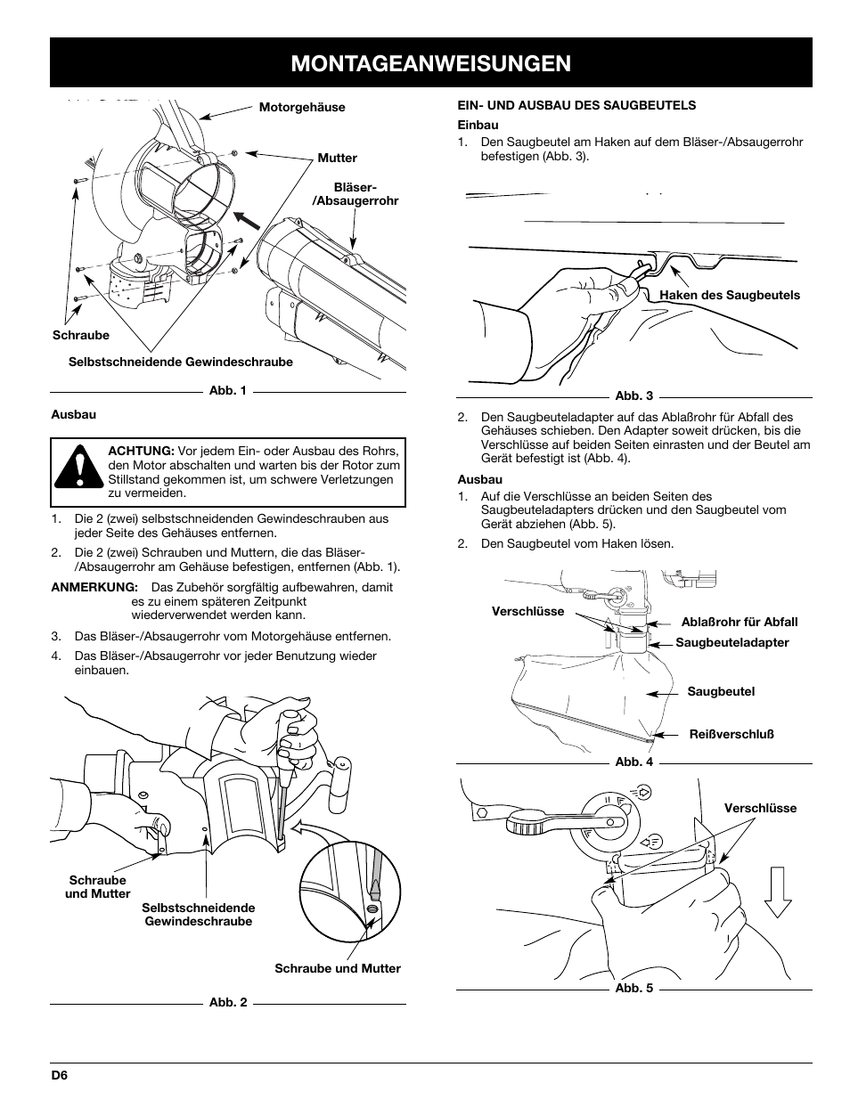 Montageanweisungen | MTD BV3100 User Manual | Page 34 / 88