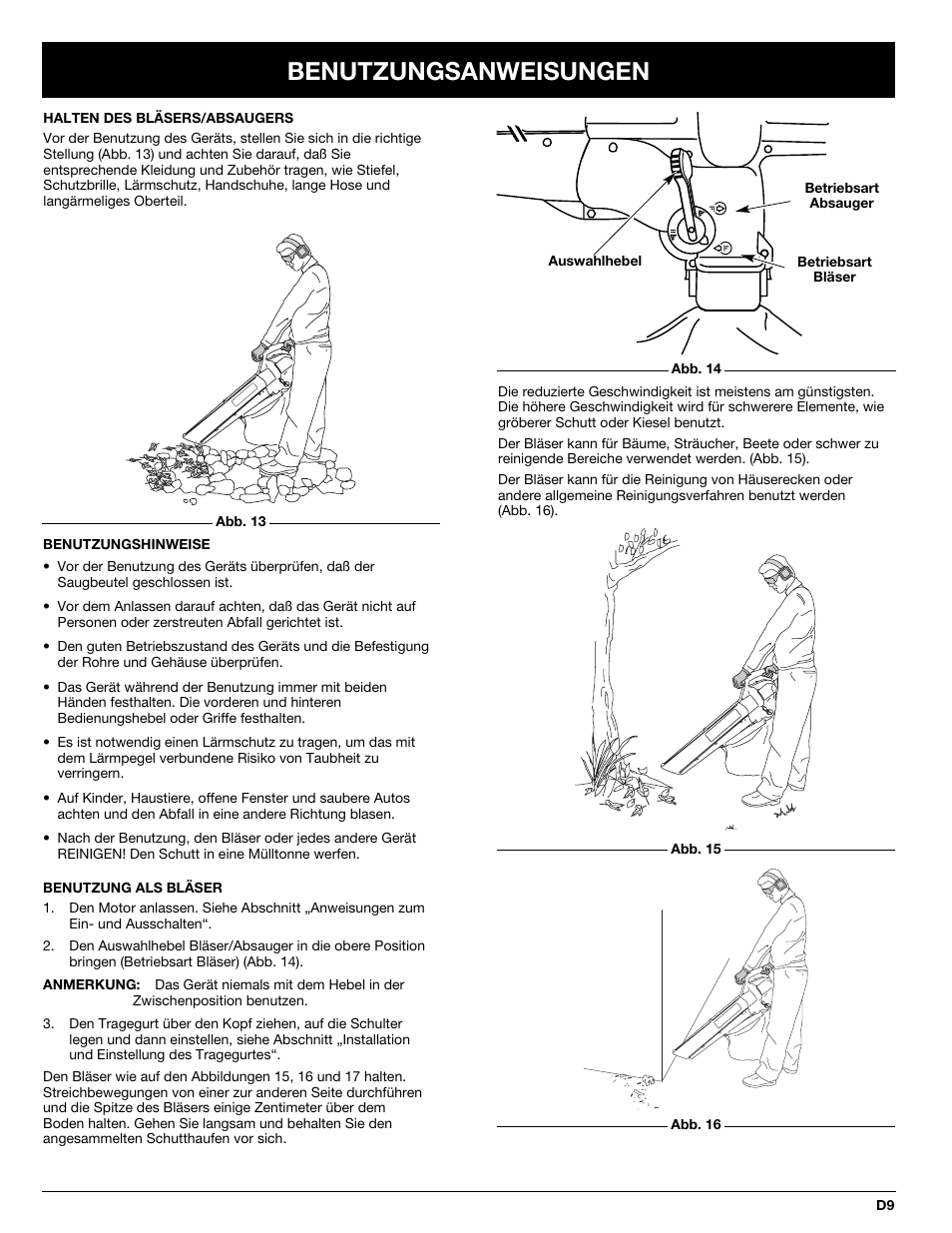 Benutzungsanweisungen | MTD BV3100 User Manual | Page 37 / 88