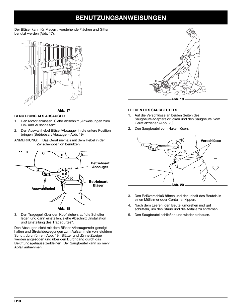 Benutzungsanweisungen | MTD BV3100 User Manual | Page 38 / 88