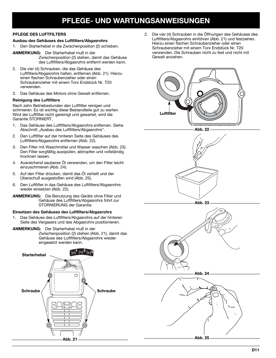 Pflege- und wartungsanweisungen | MTD BV3100 User Manual | Page 39 / 88