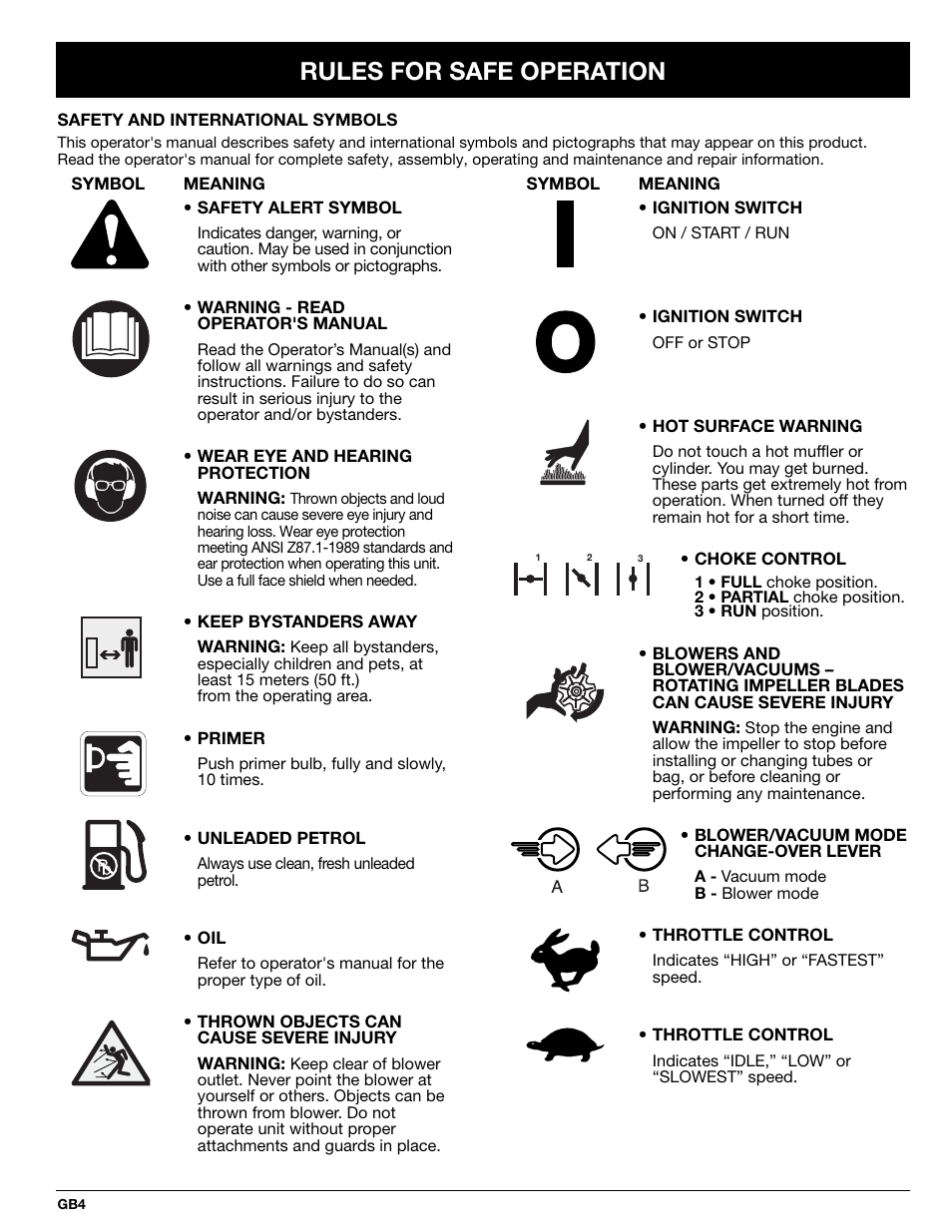 Rules for safe operation | MTD BV3100 User Manual | Page 4 / 88