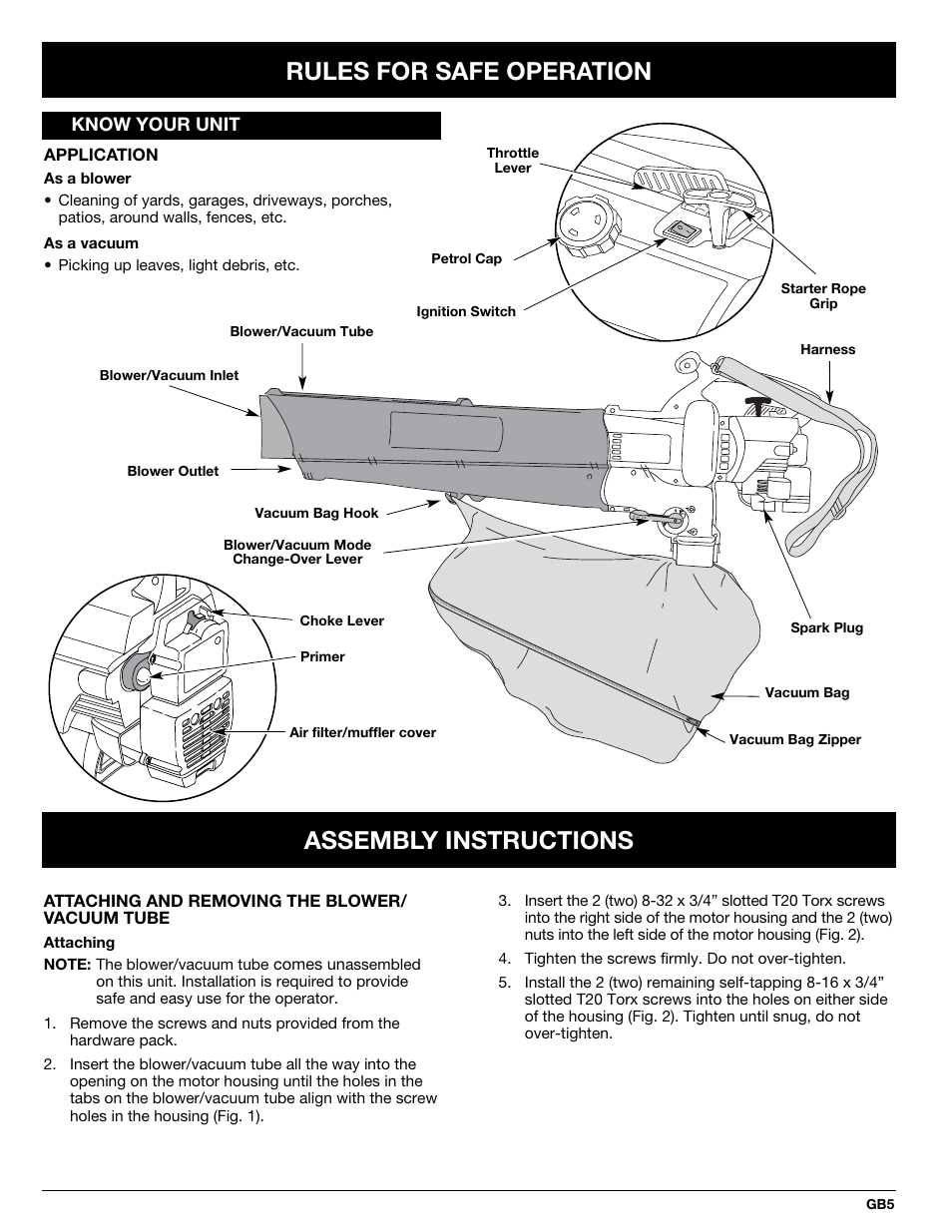 Rules for safe operation, Assembly instructions | MTD BV3100 User Manual | Page 5 / 88