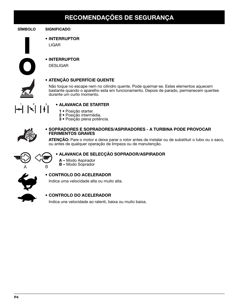Recomendações de segurança | MTD BV3100 User Manual | Page 60 / 88