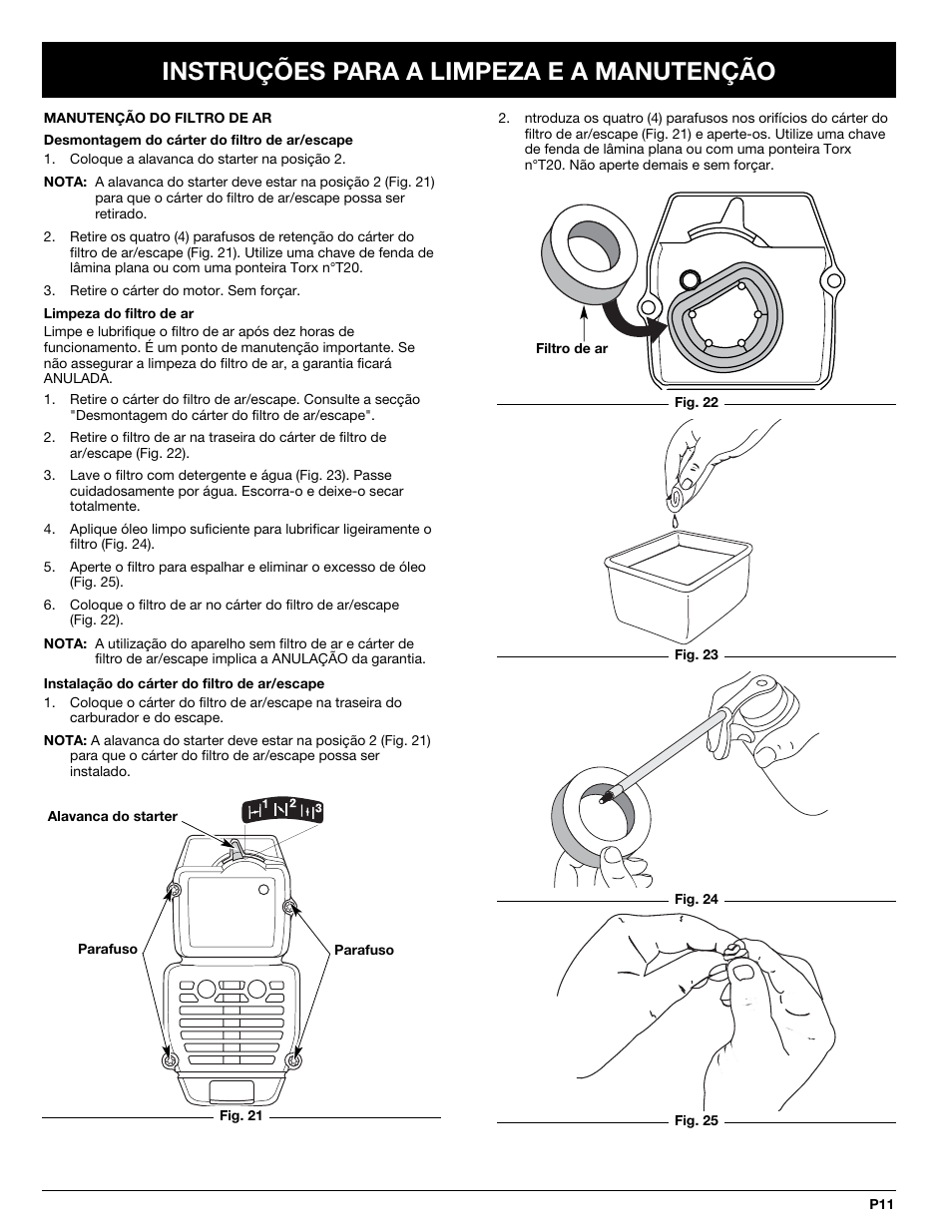 Instruções para a limpeza e a manutenção | MTD BV3100 User Manual | Page 67 / 88
