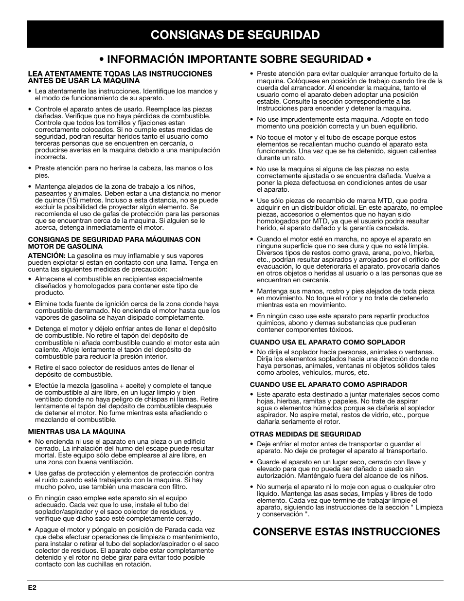 Consignas de seguridad | MTD BV3100 User Manual | Page 72 / 88