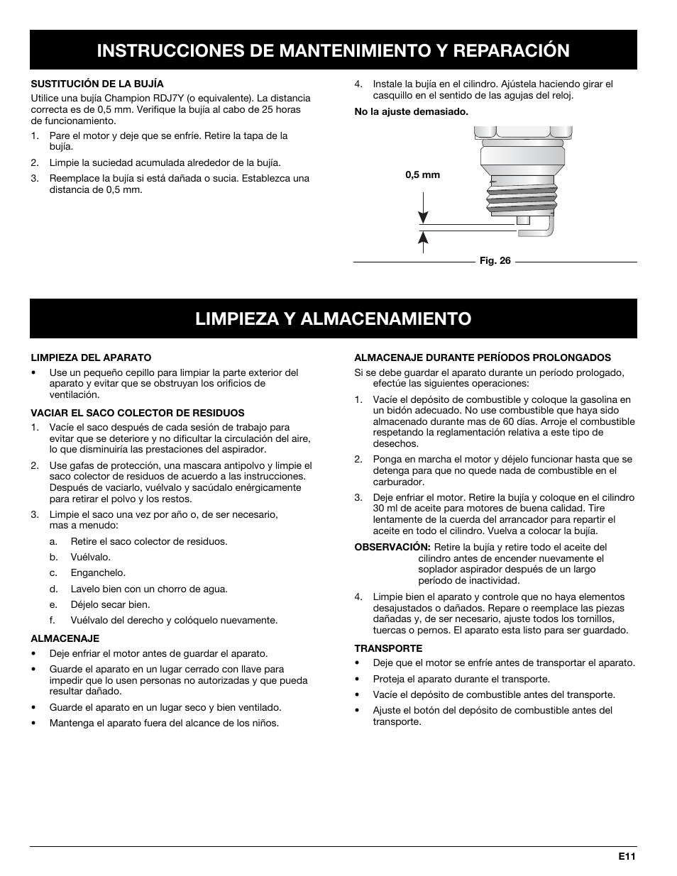 Instrucciones de mantenimiento y reparación, Limpieza y almacenamiento | MTD BV3100 User Manual | Page 81 / 88