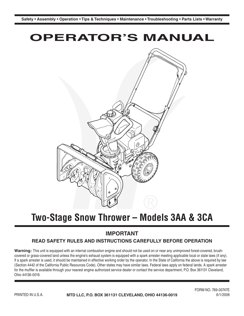 MTD 3AA & 3CA User Manual | 20 pages