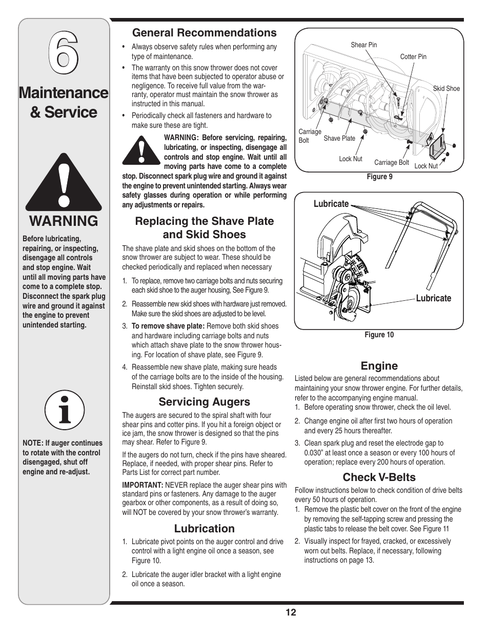 Maintenance & service, Warning | MTD 3AA & 3CA User Manual | Page 12 / 20