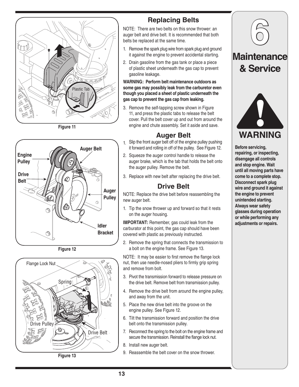 Maintenance & service, Warning | MTD 3AA & 3CA User Manual | Page 13 / 20
